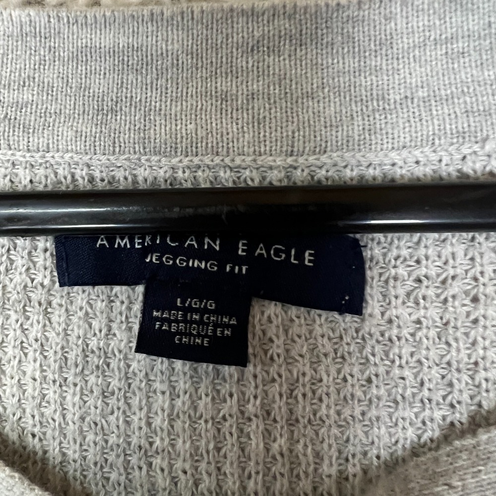 American Eagle Lace Up Waffle Knit Sweater Womens Large Gray Jegging Fit Comfy - Picture 5 of 10